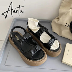 Heel Flat Sandal Shoe Women Sandals Comfort Shoes Women's Open Toe Thick Sole Flower Ladies Aiertu