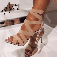 High Heel Sandal for Women Female Shoe Buckle Summer High-heeled Girls Comfort New Fashion Stiletto Strap Peep Toe Open Aiertu