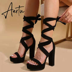 High Heels Chunky Block Platform Heels For Women Strappy Gladiator Sexy Open Toe Heels Dressy Pumps Sandals Shoes Aiertu