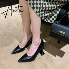High Heels Sexy Women Spring New PU Leather Pointed Wine Cup Heel Dress Party Pumps Black Shoes for Women Plus Size 42 43 Aiertu