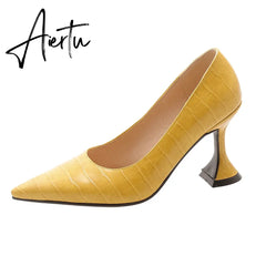 High Heels Sexy Women Spring New PU Leather Pointed Wine Cup Heel Dress Party Pumps Black Shoes for Women Plus Size 42 43 Aiertu