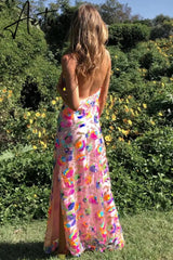 High Quality Ladies Inlaid Sequins Halter Backless Dress Sleeveless Chain Sling Dress Pink / White Aiertu