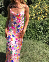 High Quality Ladies Inlaid Sequins Halter Backless Dress Sleeveless Chain Sling Dress Pink / White Aiertu