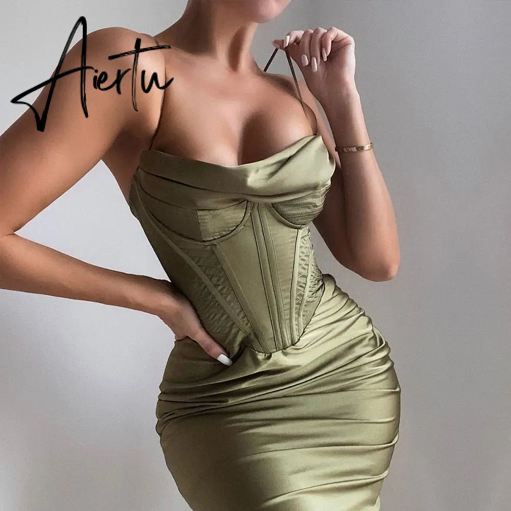 High Quality Satin Bodycon Dress Women Party Dress New Double Layer House of Cb Bodycon Dress Celebrity Evening Club Dress Aiertu