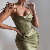 High Quality Satin Bodycon Dress Women Party Dress New Double Layer House of Cb Bodycon Dress Celebrity Evening Club Dress Aiertu