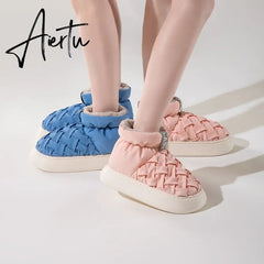High-top Women's Cotton Shoes Winter Warm Furry Female Ankle Boots Simple Couple Outdoor Solid Color Platform Snow Boot Aiertu