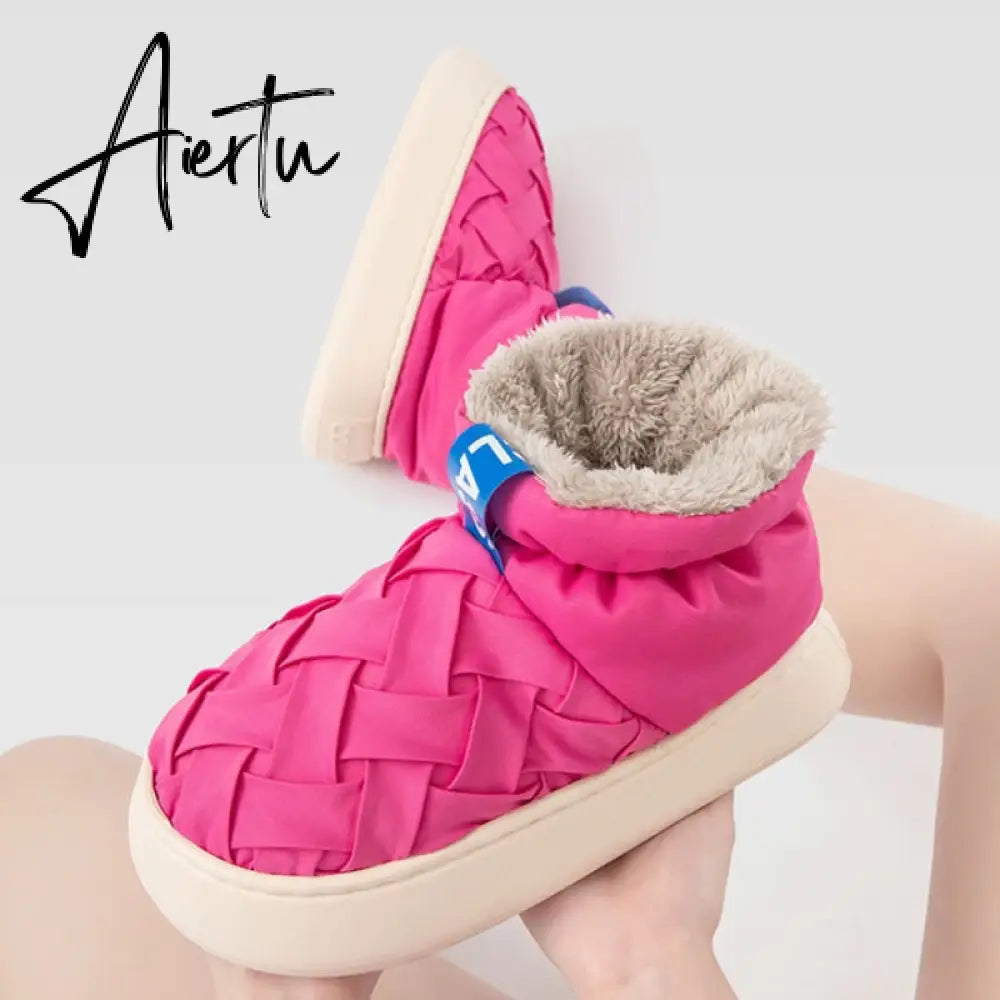 High-top Women's Cotton Shoes Winter Warm Furry Female Ankle Boots Simple Couple Outdoor Solid Color Platform Snow Boot Aiertu