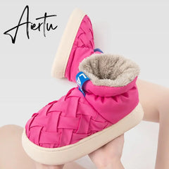 High-top Women's Cotton Shoes Winter Warm Furry Female Ankle Boots Simple Couple Outdoor Solid Color Platform Snow Boot Aiertu