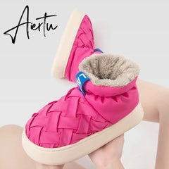 High-top Women's Cotton Shoes Winter Warm Furry Female Ankle Boots Simple Couple Outdoor Solid Color Platform Snow Boot Aiertu
