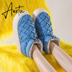 High-top Women's Cotton Shoes Winter Warm Furry Female Ankle Boots Simple Couple Outdoor Solid Color Platform Snow Boot Aiertu