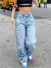 High Waist Jeans Women Baggy Jeans New Fashion Straight Leg Pants Y2k Denim Trousers Vintage Loose Blue Washed Mom Jeans Aiertu