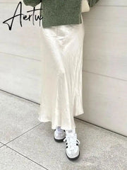 High Waist Loose Female Long Skirt Solid Casual Elegant Streetwear Fashion Lace-Up Slim Y2k Outfits For Women Maxi Skirt Aiertu
