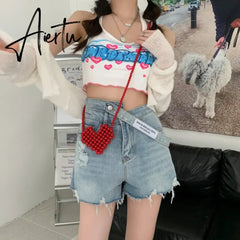 High Waist Women Shorts Jeans Streetwear Korean Fashion Hot Pants Baggy Summer Casual Sense Of Design Straight Denim Shorts Aiertu