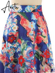 Hit Color Print Skirts For Women High Waist A Line Patchwork Zipper Summer Skirt Female Fashion Style Clothing Aiertu