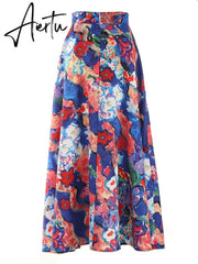 Hit Color Print Skirts For Women High Waist A Line Patchwork Zipper Summer Skirt Female Fashion Style Clothing Aiertu