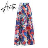 Hit Color Print Skirts For Women High Waist A Line Patchwork Zipper Summer Skirt Female Fashion Style Clothing Aiertu