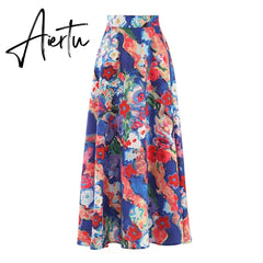 Hit Color Print Skirts For Women High Waist A Line Patchwork Zipper Summer Skirt Female Fashion Style Clothing Aiertu
