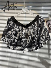 Hit Color Shirts For Women Slash Neck Short Sleeve Casual Pullover Summer Blouse Female Fashion Clothing New Aiertu