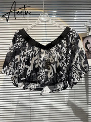 Hit Color Shirts For Women Slash Neck Short Sleeve Casual Pullover Summer Blouse Female Fashion Clothing New Aiertu