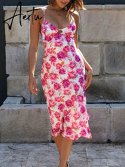 Hollow Out Sexy Straight Midi Elegant Summer Beach Pink Sundress Vestido Femme Robe Party Elegant Sleeveless Dress Aiertu