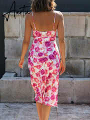 Hollow Out Sexy Straight Midi Elegant Summer Beach Pink Sundress Vestido Femme Robe Party Elegant Sleeveless Dress Aiertu