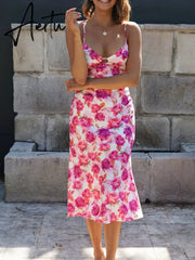 Hollow Out Sexy Straight Midi Elegant Summer Beach Pink Sundress Vestido Femme Robe Party Elegant Sleeveless Dress Aiertu