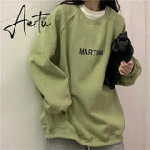 Hoodies Women Chic Letter High Street All-match Simple Unisex Couples Oversized Sweatshirt Thicker Soft Fall Basic Lady Clothing Aiertu