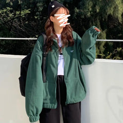 Hoodies Women Zip-up Turn-down Collar Printed Pocket Long Sleeve Korean Style New Trendy Casual BF Ulzzang Harajuku Womens Daily Aiertu