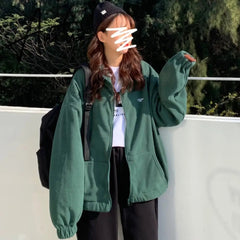 Hoodies Women Zip-up Turn-down Collar Printed Pocket Long Sleeve Korean Style New Trendy Casual BF Ulzzang Harajuku Womens Daily Aiertu