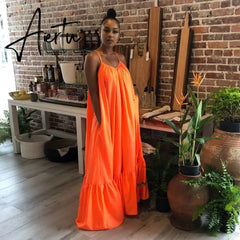Hot Selling European and American Sexy Sling Sleeveless Solid Color Long Big Swing Dress Women Boho Long Maxi Dress Aiertu