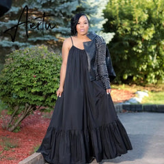 Hot Selling European and American Sexy Sling Sleeveless Solid Color Long Big Swing Dress Women Boho Long Maxi Dress Aiertu