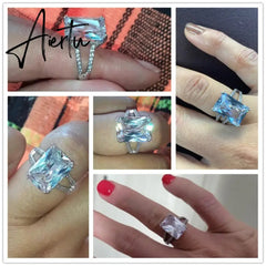 Huitan Luxury Crystal Geometric Cubic Zirconia Wedding Rings for Women Fashion Versatile Female Accessories High Quality Jewelry Aiertu