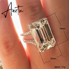 Huitan Luxury Crystal Geometric Cubic Zirconia Wedding Rings for Women Fashion Versatile Female Accessories High Quality Jewelry Aiertu