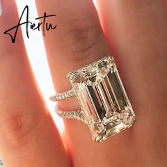 Huitan Luxury Crystal Geometric Cubic Zirconia Wedding Rings for Women Fashion Versatile Female Accessories High Quality Jewelry Aiertu