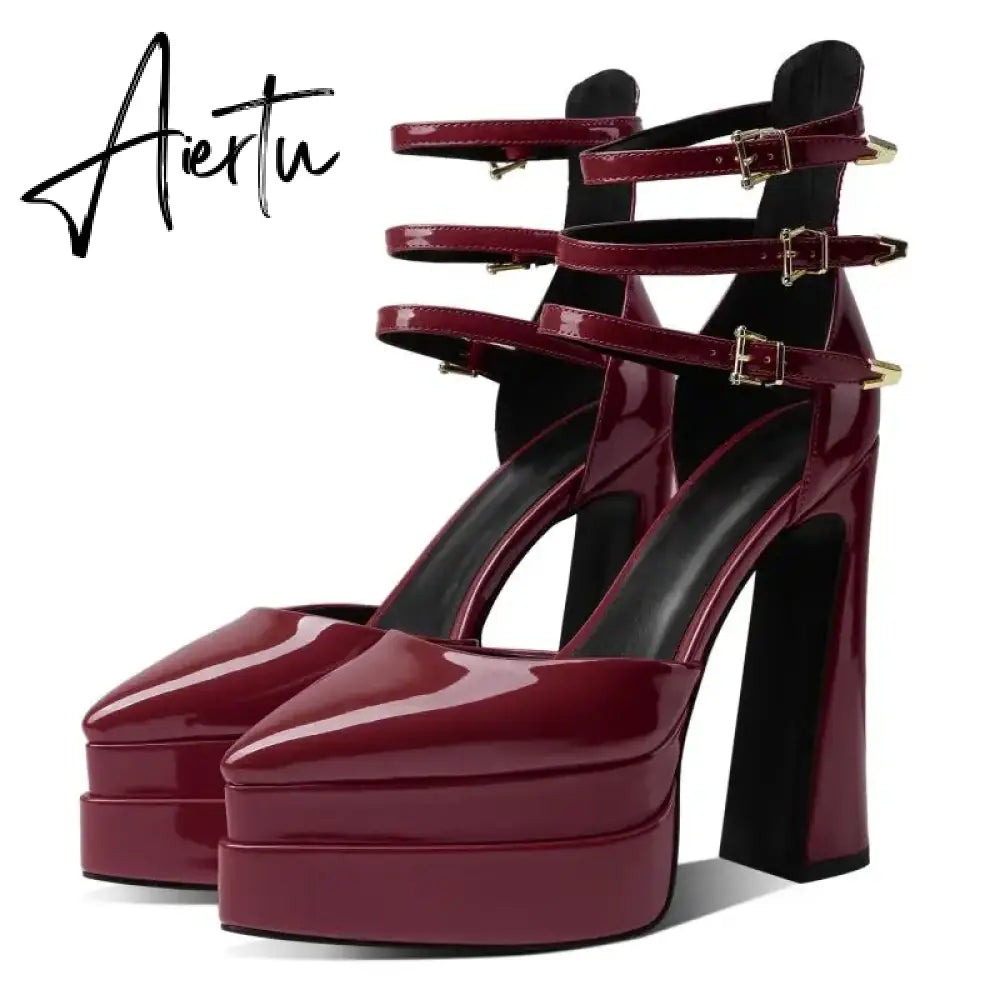 In the autumn of the new pointed double-layer water table ultra-high heel shallow mouth Mary Jane women's shoes Aiertu