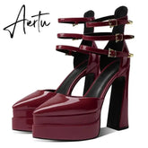In the autumn of the new pointed double-layer water table ultra-high heel shallow mouth Mary Jane women's shoes Aiertu