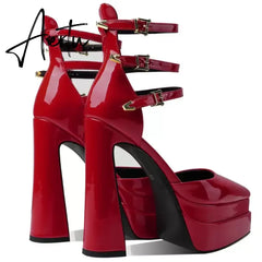 In the autumn of the new pointed double-layer water table ultra-high heel shallow mouth Mary Jane women's shoes Aiertu