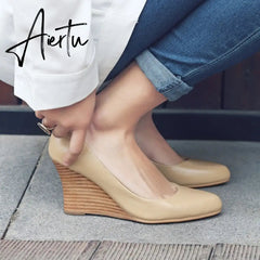 Ins hot women's Genuine Leather shoes 22-24.5 cm Cowhide high heels Fashion casual pumps Spring and autumn wild sweet and sexy Aiertu