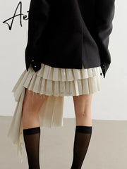 Irregular Hem Pleated Skirts For Women Hihg Waist Temperament A Line Elegant Skirt Female Fashion Style Clothing Aiertu