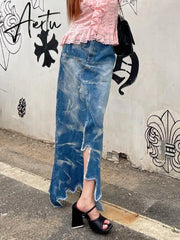 Irregular Skirts For Women High Waist Patchwork Pocket Casual Loose A Line Denim Skrit Female Fashion Clothing New Aiertu