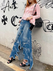 Irregular Skirts For Women High Waist Patchwork Pocket Casual Loose A Line Denim Skrit Female Fashion Clothing New Aiertu