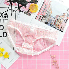 Aiertu Japanese Cute Lolita Sexy Lace Panties For Women Mesh Transparent Underwear Thin Thong Brief Strawberry Lingerie For Teen Girl Aiertu