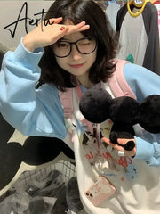 Japanese Preppy Style Student Women Casual Sweatshirt Kawaii Animal Print Hoodies Harajuku Curte Pullover Moletom Aiertu