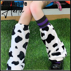 Japanese retro millennial J2K spicy girl Tuku cow pattern Plush winter pile socks leg warmer Aiertu