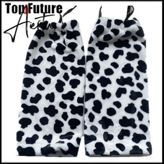 Japanese retro millennial J2K spicy girl Tuku cow pattern Plush winter pile socks leg warmer Aiertu