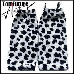 Japanese retro millennial J2K spicy girl Tuku cow pattern Plush winter pile socks leg warmer Aiertu