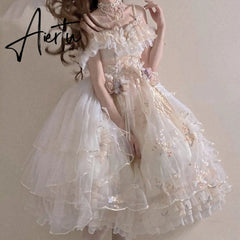 Japanese Retro Victorian Style Lolita Jsk Dress Sweet Ruffles Lace Floral Embroidery Princess Dresses Girl Women'S Summer Dress Aiertu