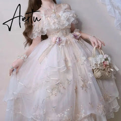 Japanese Retro Victorian Style Lolita Jsk Dress Sweet Ruffles Lace Floral Embroidery Princess Dresses Girl Women'S Summer Dress Aiertu