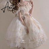 Japanese Retro Victorian Style Lolita Jsk Dress Sweet Ruffles Lace Floral Embroidery Princess Dresses Girl Women'S Summer Dress Aiertu
