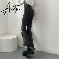Jeans for Women Vintage Black Denim Flare Pants Streetwear High Waist Slim Mom Trouser Harajuku Y2K Pants Aiertu